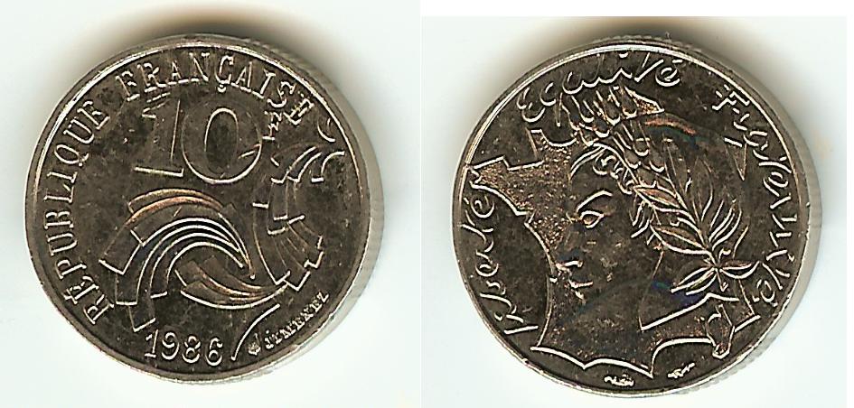 10 Francs Jimenez 1986 variety AU+